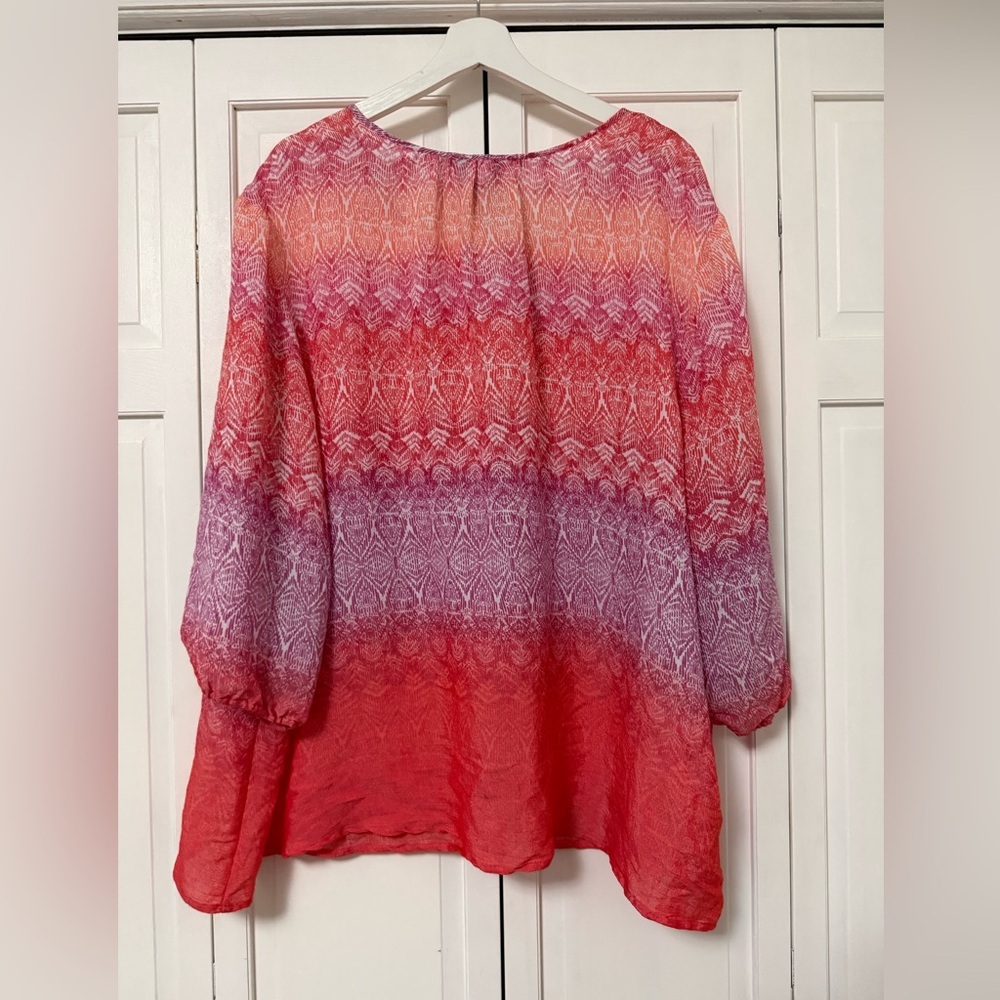 Catherine’s Pink Coral Ombré Santa Fe Peasant Top Size 3X 3/4 Sleeve Spring - Picture 3 of 7